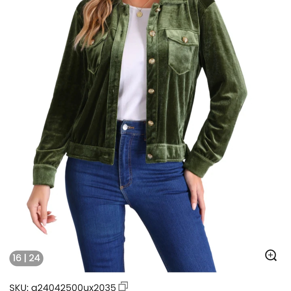 Allegra K Women's Olive Velvet Utility Jacket